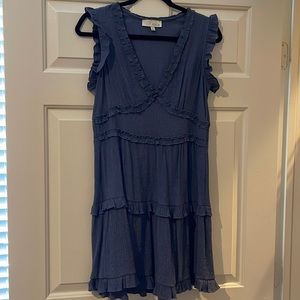 Pinch denim blue large ruffle sleeveless dress